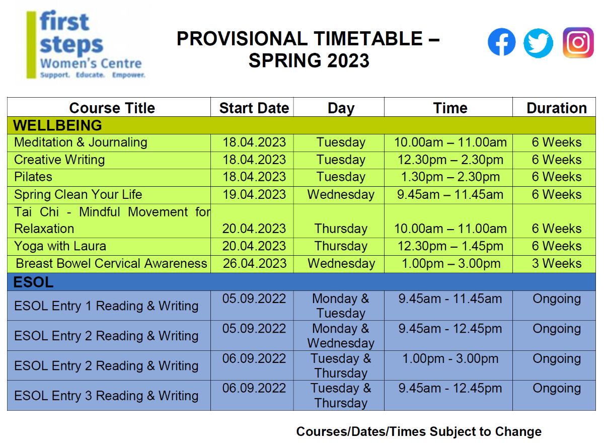 Timetable 2021